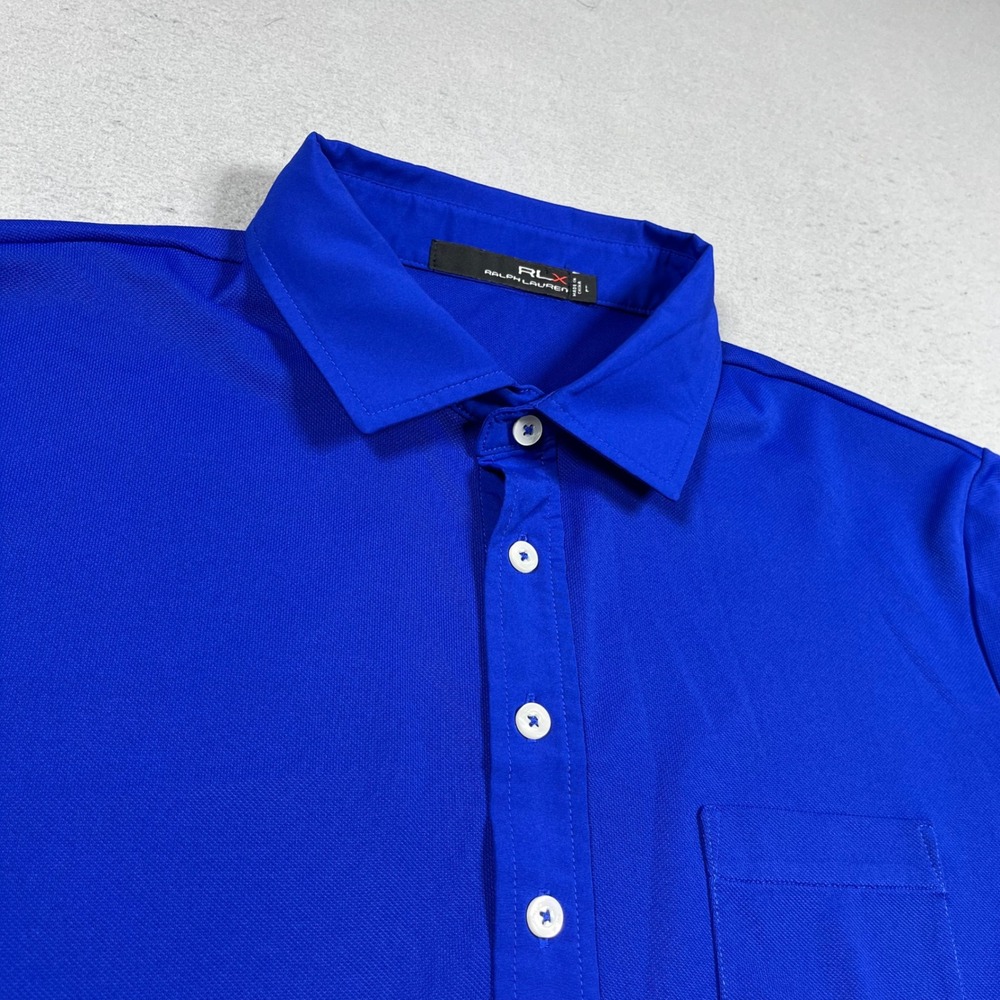 RLX Ralph Lauren Mens Royal Blue Performance Short Sleeve Pocket Polo Shirt L